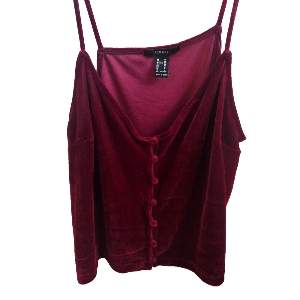 Forever 21 Burgundy Velvet Cami Top Womens M Button Front Spaghetti Strap Y2K